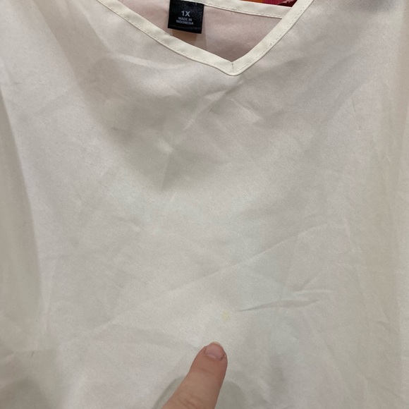 Christopher & Banks XL colorful sunset sheer button up white satin under shirt - Picture 6 of 9